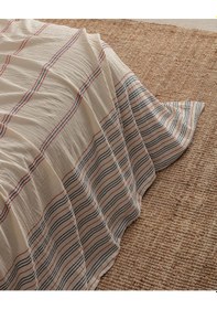 Resim Madame Coco Breville Tek Kişilik Müslin İpliği Boyalı Lastikli Nevresim Takımı - Ekru/lacivert 8684427207475 Çok Renkli 