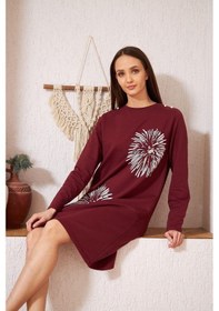 Resim Darlin Moda Bordo Baskılı Düğme Detaylı Tunik DM60346 Bordo 