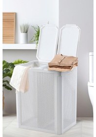 Resim Omnipazar Sy-4632 Smart Duo İki Bölmeli Kirli Çamaşır Sepeti 84 Litre Beyaz Beyaz 