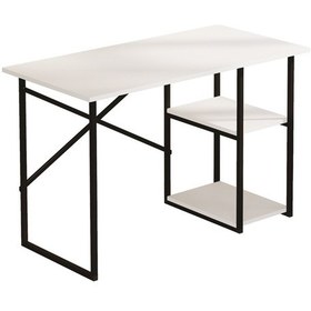 Resim Vienna 2 Raflı Metal Ayak Çalışma Masası Laptop Masası Bilgisayar Masası 60x120cm Beyaz - Siyah Beyaz 