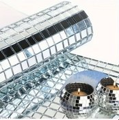 Resim Evyora Kare Silver Cam Mozaik Fayans Çıkartmaları El İşi Kare Cam Fayans Kendinden Yapışkanlı Aynalı Dekor Panel 30x30 Cm 