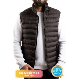 Resim Konfor Modeli Siyah Şişme Mont Su Rüzgar Ve Soğuk Geçirmez Erkek Şişme Yelek 