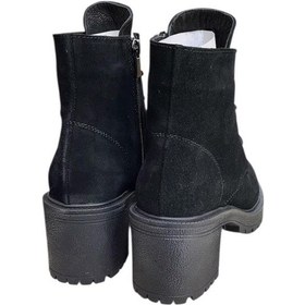 Resim Siyah Hakiki Süet Bağcık Detay Yandan Fermuarlı Kalın Topuk Bot Siyah 