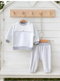 Resim Erkek Bebek Kapitone Sweatshirt Kadife Pantolonlu Takım-14958 Mavi 