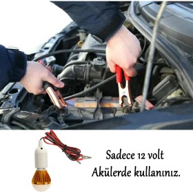 Resim Akü Pensli 4 Metre Kablolu 12 V Tasarruflu Seyyar LED Ampul 5W Lamba Anahtarlı Aydınlatma Beyaz Işık 