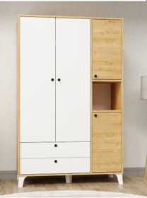 Resim Kuzeylife 4 Kapaklı 6 Raflı Ekstra Derin Gardrop-52 Cm Derinlik Beyaz 