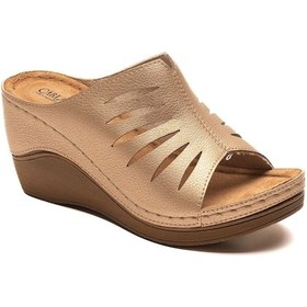 Resim Carlaverde Yüksek Taban Ortopedik Kadın Terlik Topuk Yüksekliği 8 Cm 170677 Altın 