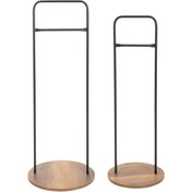 Resim Dilsiz Uşak Metal Kıyafet Askılığı Ayaklı Askılık Siyah Renk Ahşap (BAROK) Ikili 