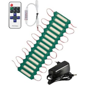 Resim 20 Adet 24 Volt 2 Watt Yeşil Cob Led Modül 12a Tek Renk Rf Dimmer 2a Priz Tipi Adaptör Set 