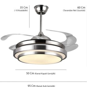 Resim Easy Tekno Tavan Vantilatörü - Aydınlatmalı - Gizli Pervaneli - Kumandalı Açılır - Kapanır Kanat 