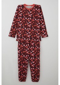 Resim Breeze Kız Çocuk Pijama Takımı Neşeli Benekler Desenli 9-12 Yaş, Mürdüm Mürdüm 