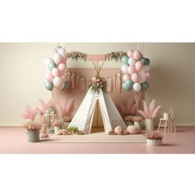 Resim Venspor Pastel Balonlar ve Çiçeklerle Süslenmiş Çadır Temalı Parti Arkaplanı, 200x150cm, Fon, Duvar Örtüsü 