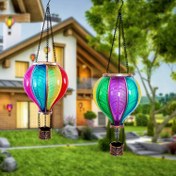 Resim Güneş Enerjili Sıcak Hava Balonu | Dış Mekan LED Avize | Teras, Bahçe, Veranda, Bahçe Dekoratif Avizesi | Yanıp Sönen Alev Görünümü | 45.72 cm Uzun 