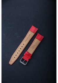 Resim Hakiki Deri 18mm Akıllı Pimli Saat Kordonu Kırmızı - Siyah 