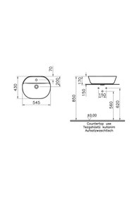 Resim Vitra Geo Oval Batarya Delikli Çanak Lavabo 55 CM Mat Beyaz 7428B 