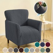 Resim 1 adet Boho Jakarlı Yaprak Desenli Esnek Koltuk Kılıfı, Yüksek Esneklikli Çıkarılabilir ve Yıkanabilir Kanepe Koruyucu, Evcil Dostu, Makinede Yıkanabilir, T-Kuşak Tasarımı, Otel ve Ev Kullanımı için Uyumlu, Evcil Dostu Kaydırmalı Kılıf | Yaprak Desenli Tasarım | Çıkarılabilir Kılıf 