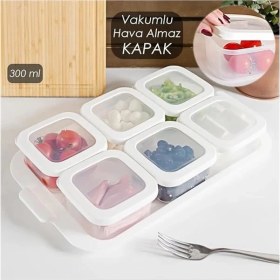 Resim AyrStore Tepsili 6lı Kahvaltılık Saklama Kabı Silikon Kapaklı Saklama Kabı Kapaklı Kahvaltılık Beyaz 