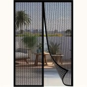 Resim 1 adet dikey çizgili yumuşak gazlı manşetli kapı perdesi, havalandırma ve sivrisinek önleme için, kapı boyutu: 91.44 X 208.28 cm, örgü boyutu: 96.52 X 210.82 cm, böceklerin girmesini önlemek için ızgara bölme 