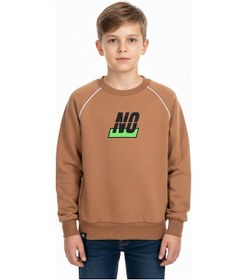 Resim No Baskılı Kapşonsuz Rahat Erkek Çocuk Sweatshirt-90831 Kahverengi 