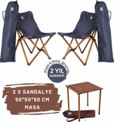 Resim Bag The Joy Ahşap Katlanır Masa Sandalye Seti Kahverengi Iskelet Lacivert Kılıf–50x50x50 Kahve Masa 