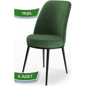 Resim Canisa Dexa Serisi, Üst Kalite Mutfak Sandalyesi, 6 Adet Haki Yeşil Sandalye, Metal Siyah Iskeletli Haki 