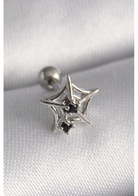 Resim Tua Moda 316l Çelik Gümüş Renk Siyah Zirkon Taş Detay Örümcek Ağ Model Tragus Piercing Gümüş 