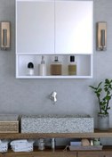 Resim Aynalı Çok Amaçlı, Aynalı Raflı Banyo Dolabı (lavabo Dolabı) - Beyaz 