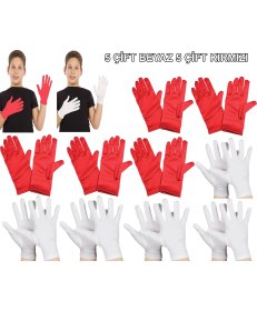 Resim Ankaverse Çocuk Gösteri Eldiven Seti - 5 Çift Beyaz &amp; 5 Çift Kırmızı (5286) 