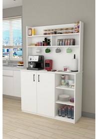 Resim %100 Mdflam Kahve Köşesi Çok Amaçlı Mutfak Dolabı Kahve02 Beyaz Beyaz 