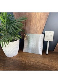 Resim Ahlez Inox 304 Paslanmaz Çelik Kare Tepe El Duş Seti 20x20 Cm Krom 