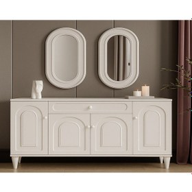 Resim Aytaşı Beyaz Derin 4 Kapılı 1 Çekmeceli 2 Aynalı Konsol Beyaz 