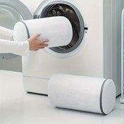 Resim 1 Adet Dayanıklı Polyester Ayakkabı Çamaşır Torbası, Fermuarlı Dairesel File Yıkama Çantası - Spor Ayakkabısı, Koşu Ayakkabısı, Çorap ve Sütyen için Makinede Yıkanabilir Seyahat & Ev Organizasyon Saklama Çantası, Silindirik Şekilli Koruyucu Yıkama Torbası 
