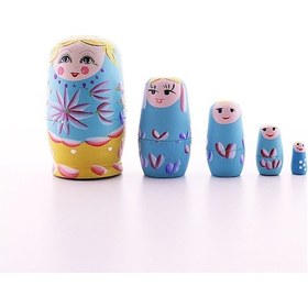 Resim Ahşap Tombul İç İçe Matruşka Bebek Mavi 1 Set 5li Büyük Boy 