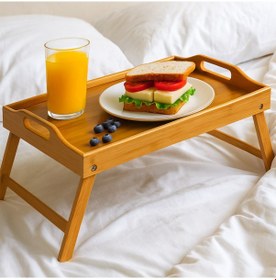 Resim Porsima Katlanır Ayaklı Bambu Tepsi Yatak Keyif Tepsisi 50cm 30cm , Portatif Tepsi Bambu 