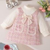 Resim Sevimli Pembe Uzun Kollu Prenses Elbisesi Bebek Kızlar İçin, Yay ve Şık Tasarım ile, Doğum Günü Partileri İçin Mükemmel. 