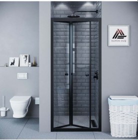 Resim Vesta D500 Katlanır Duşakabin Siyah Profil Şeffaf Cam H: 190 Cm Diğer 