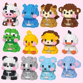 Resim Mini Sevimli Hayvanlar Yapı Taşları Oyuncakları, Maymun, Tavuk, İnek, Ördek, Panda, Timsah, Fare, Sığır, Fil, Aslan, Hipopotam, Rhinoceros, Minyatür Yaratıcı Karikatür Hayvan Modelleri Montaj Oyuncakları, Doğum Günü veya Noel Hediyeleri 