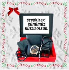 Resim Spectrum Erkek Hediye Seti Siyah Kol Saati Kemer Cüzdan Kartlık Tesbih 2 Adet Bileklik 