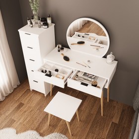 Resim Bimossa U10 Lucy Çekmeceli Dolaplı Tabureli Makyaj Masası - Meşe - Kumtaşı 