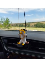 Resim Rex Aksesuar Şapkalı Zincirli Sallanan Ördek Dikiz Ayna Süsü (Sarı Şapka) Ördek Ayna Süsü Yeni Trend Araba Süsü 