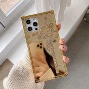 Resim Kare Kamelya Aynalı Taşlı Minimalist Moda iPhone Serisi 16 Pro Max için 