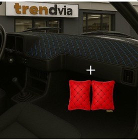 Resim Tofaş Şahin Doğan Kartal Alçak Ön Göğüs Siyah-mavi Torpido Kılıfı / Kırmızı-siyah Boyun Yastığı 