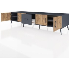 Resim Kronos Tv Ünitesi 2 Raflı Tek Çekmeceli 4 Kapaklı 220x59x51 Antrasit-çam/antrasit Atlas Çam/antrasıt - Antrasıt 