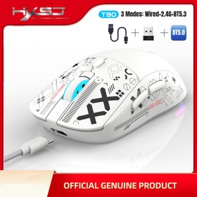 Resim HXSJ T90 Kablosuz Oyun Fare, 3 Modlu Bağlantı, Optik, Parıltılı Süslemeli, Sağ El, Plastik, ESports Teması, USB Type-C Şarj, Şarj Edilebilir Lityum Polimer Pil, Windows 7 ile Uyumlu, PC/Mac Oyuncuları ve İş Seyahati için 