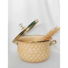 Resim Sarı Kabartma Emaye Lux Tencere 5 Litre 24 cm Süt Yoğurt Güveç Tenceresi 