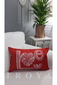 Resim TROYA Sevgililer Günü Desenli Berjer Yastık Kırlent Kılıfı Pillow 