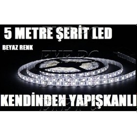 Resim Tek Çip Beyaz Işık Şerit Silikon Kapli 5 Metre Şerit Led 