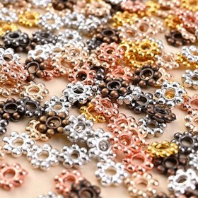 Resim 200 adet 6mm Çiçek Kapakları Aralayıcı Boncuklar - Altın Kar Tanesi Tasarımı Metalik & Gül Altın Tonlu Karışık Bitişli Takı Yapımı için Gevşek Boncuklar, Bilezik Küpe Kolye Malzemeleri, Takı Yapımı için Aralayıcı Boncuklar, Dekoratif Boncuk İşleri, Parlak Metalik Bitiş 