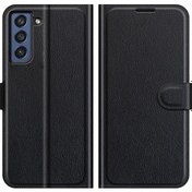 Resim Cüzdan Tasarımı Litchi Doku Deri Telefon Kılıfı Samsung Galaxy S21 Festandlı Folyo Kapak Çevirin 