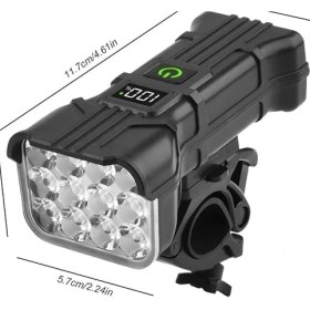 Resim Şarjlı 12 LED Fener Kornalı LCD Ikaz Lambası Işıldak Zil Su Geçirmez Gidon 